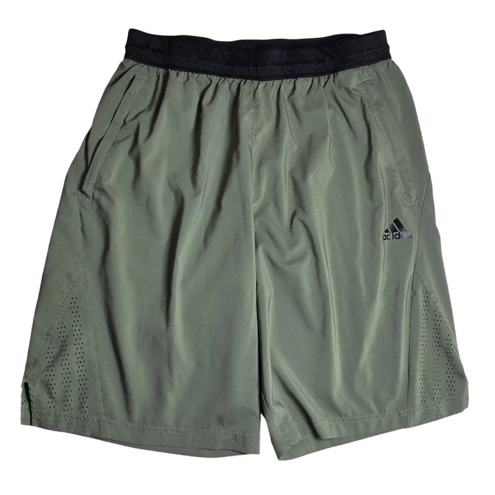 Adidas Mens Size Large Olive Green Athletic Training Gym Shorts Zip Pockets